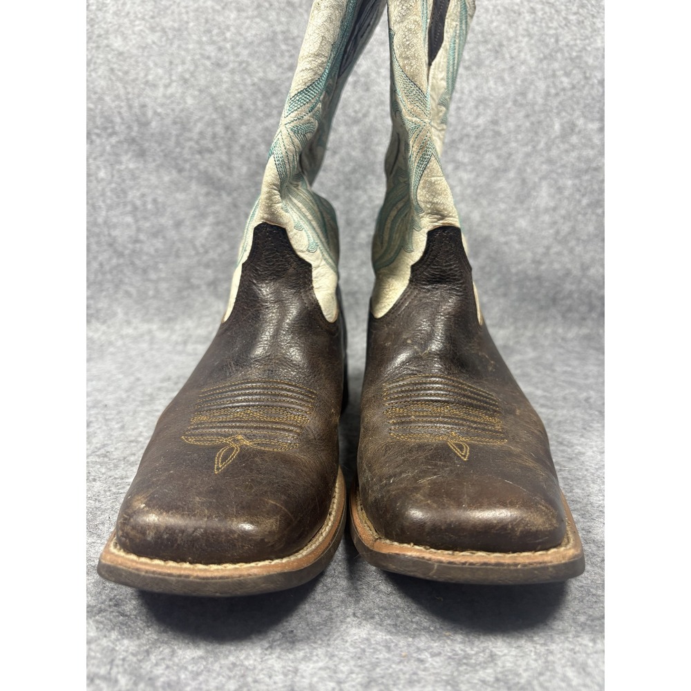 Ariat Brown Leather Western Boots with Light Teal Shaft